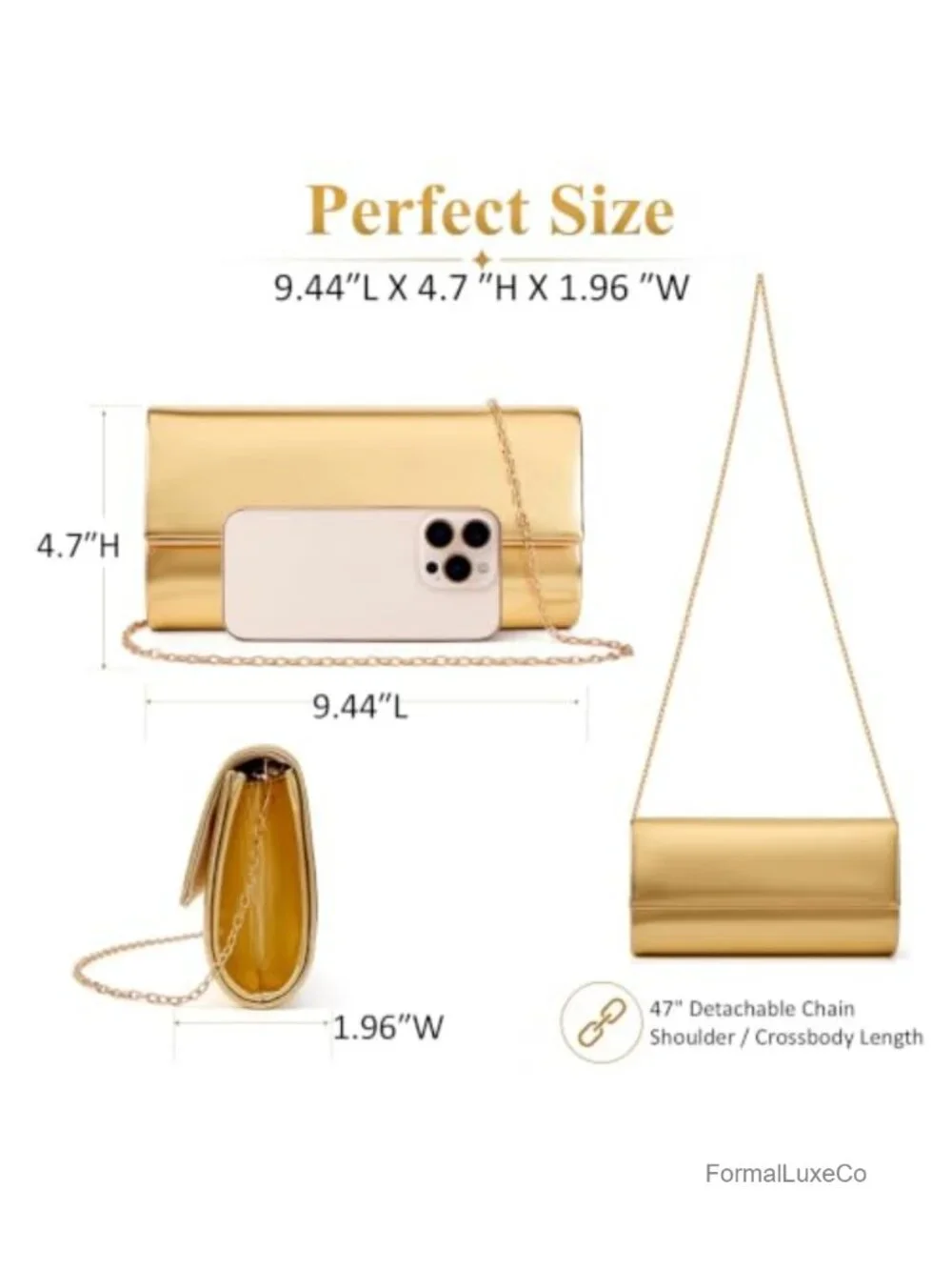 Vegan Leather Evening Clutch Purse with Chain Strap for Party Wedding